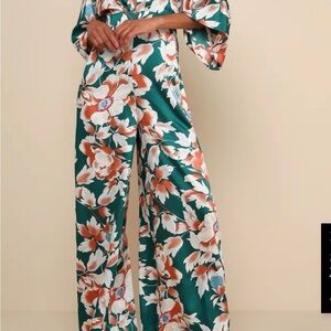 Lulu's Teal and Orange Floral Jumpsuit